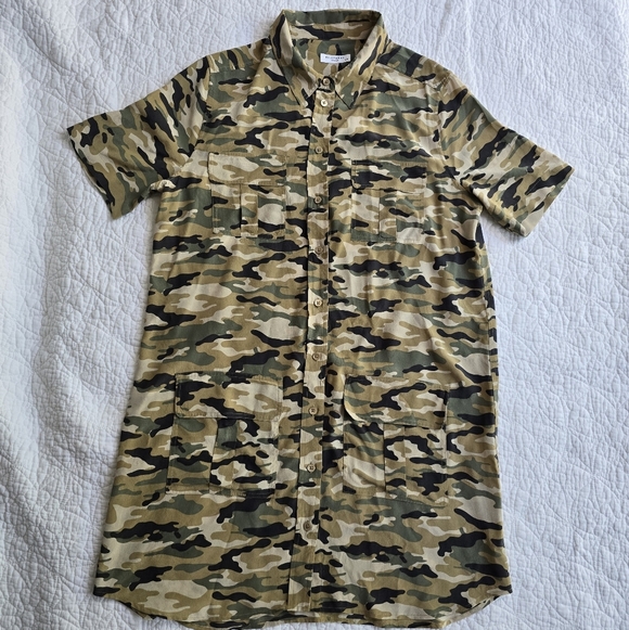 Equipment Silk Utility Button Front Camo Short Sleeve Shirt Dress - Picture 2 of 16